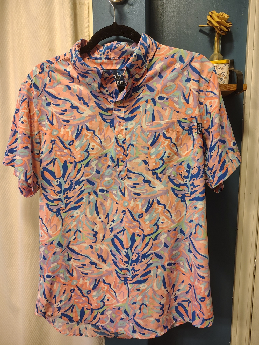 Simply Southern Pink and Blue Tropical Button-Down Shirt